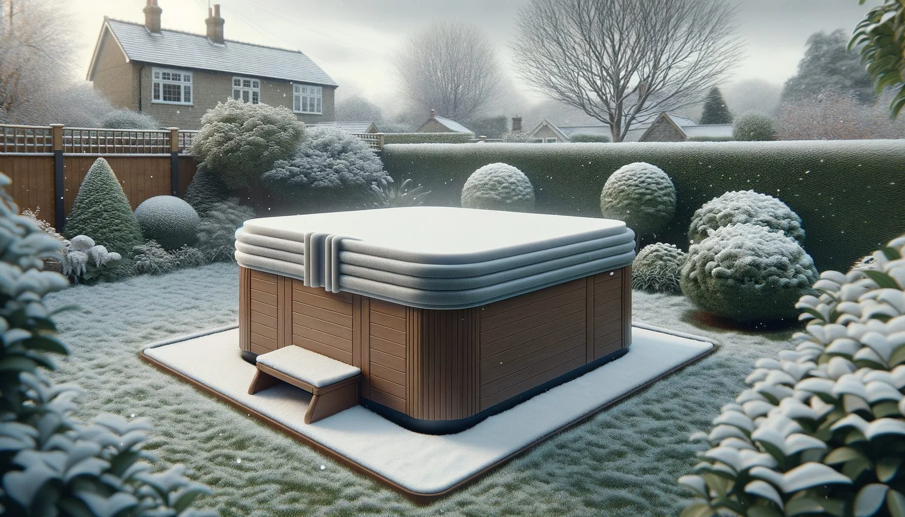 Insulated hot tub in winter garden