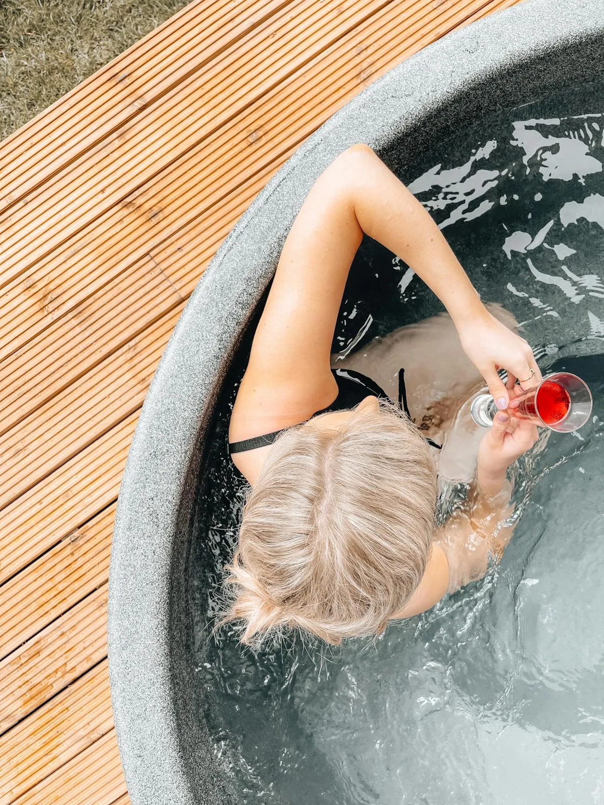 Inflatable hot tub in a garden setting
