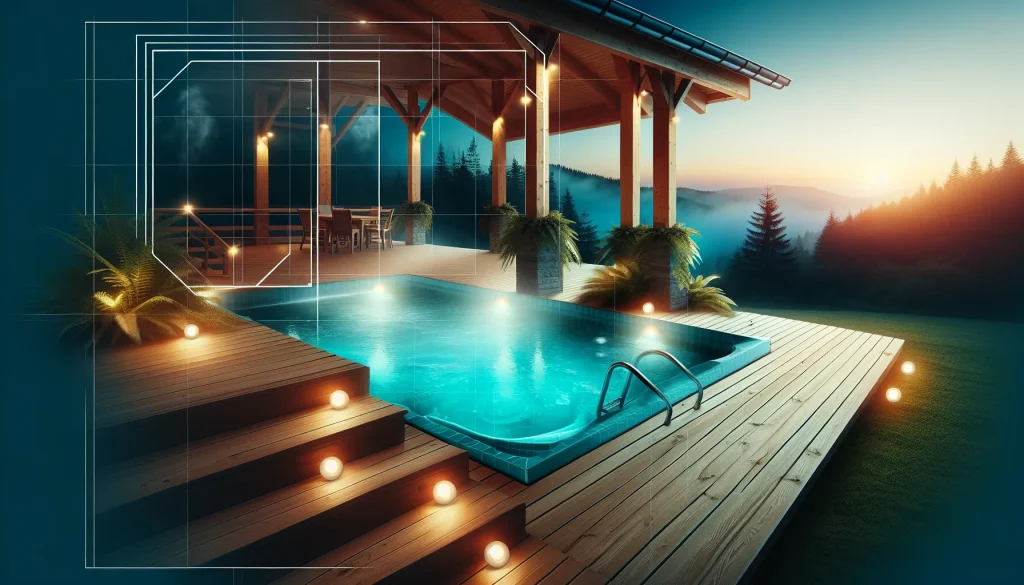 Crystal clear hot tub water with bubbles in an outdoor garden setting