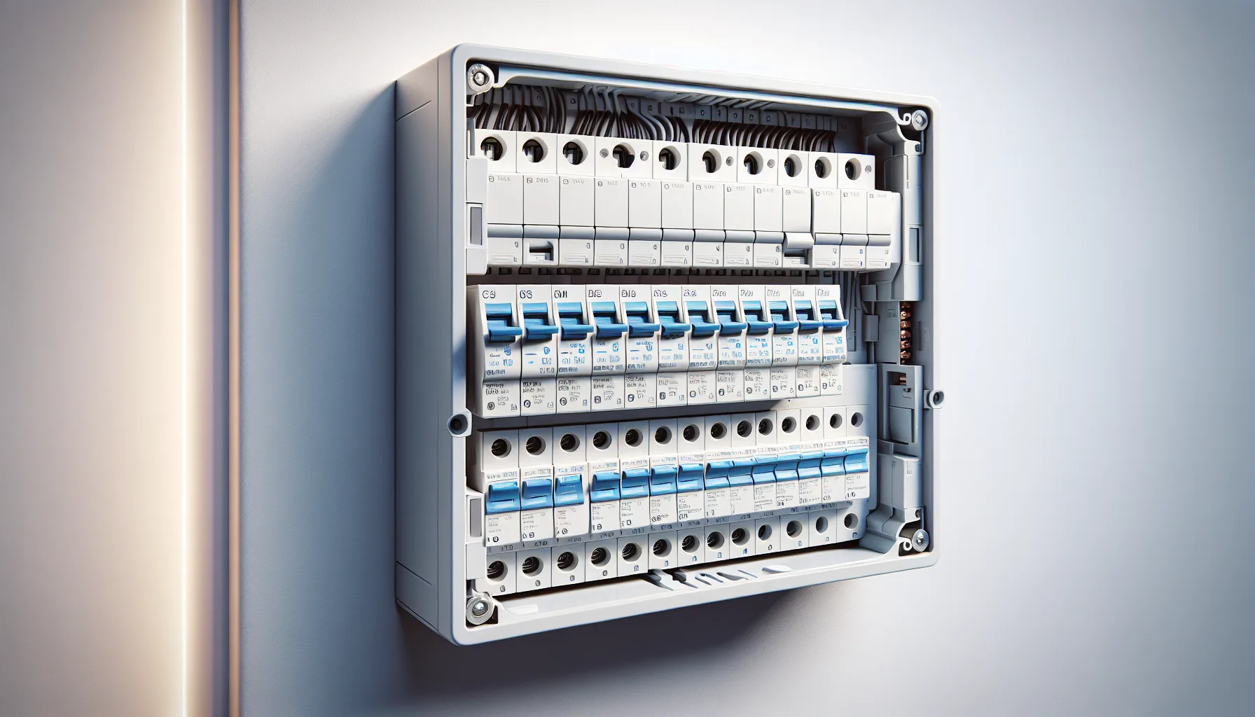 Modern consumer unit with circuit breakers and RCD protection switches
