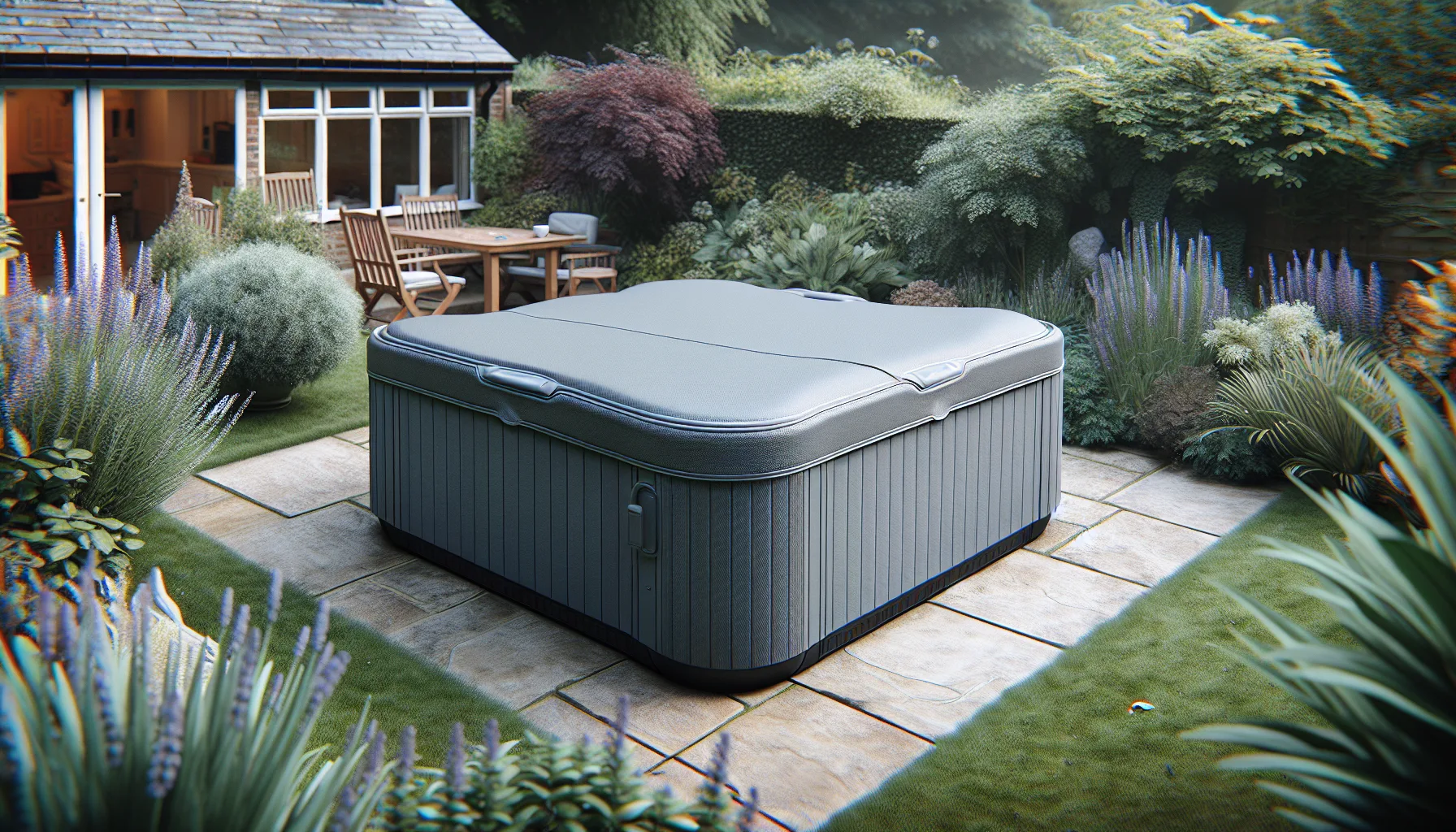 Thermal insulated cover on outdoor hot tub for energy savings