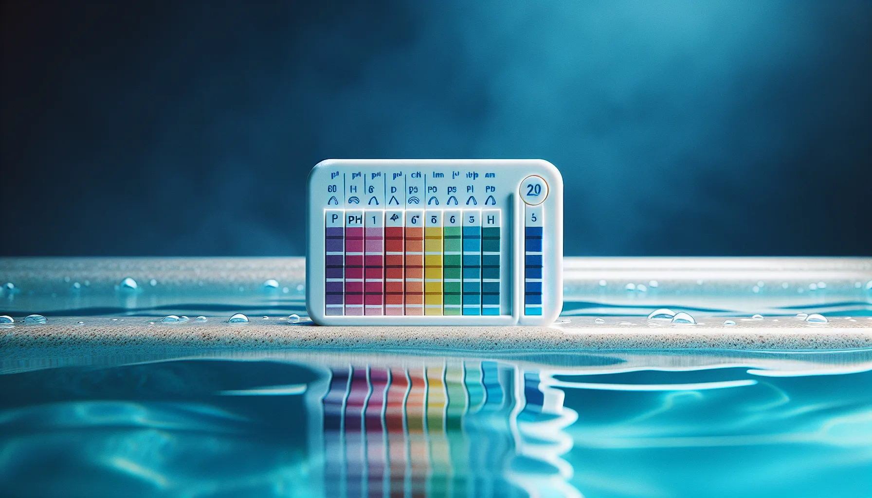 Coloured water test strips resting on the edge of a hot tub
