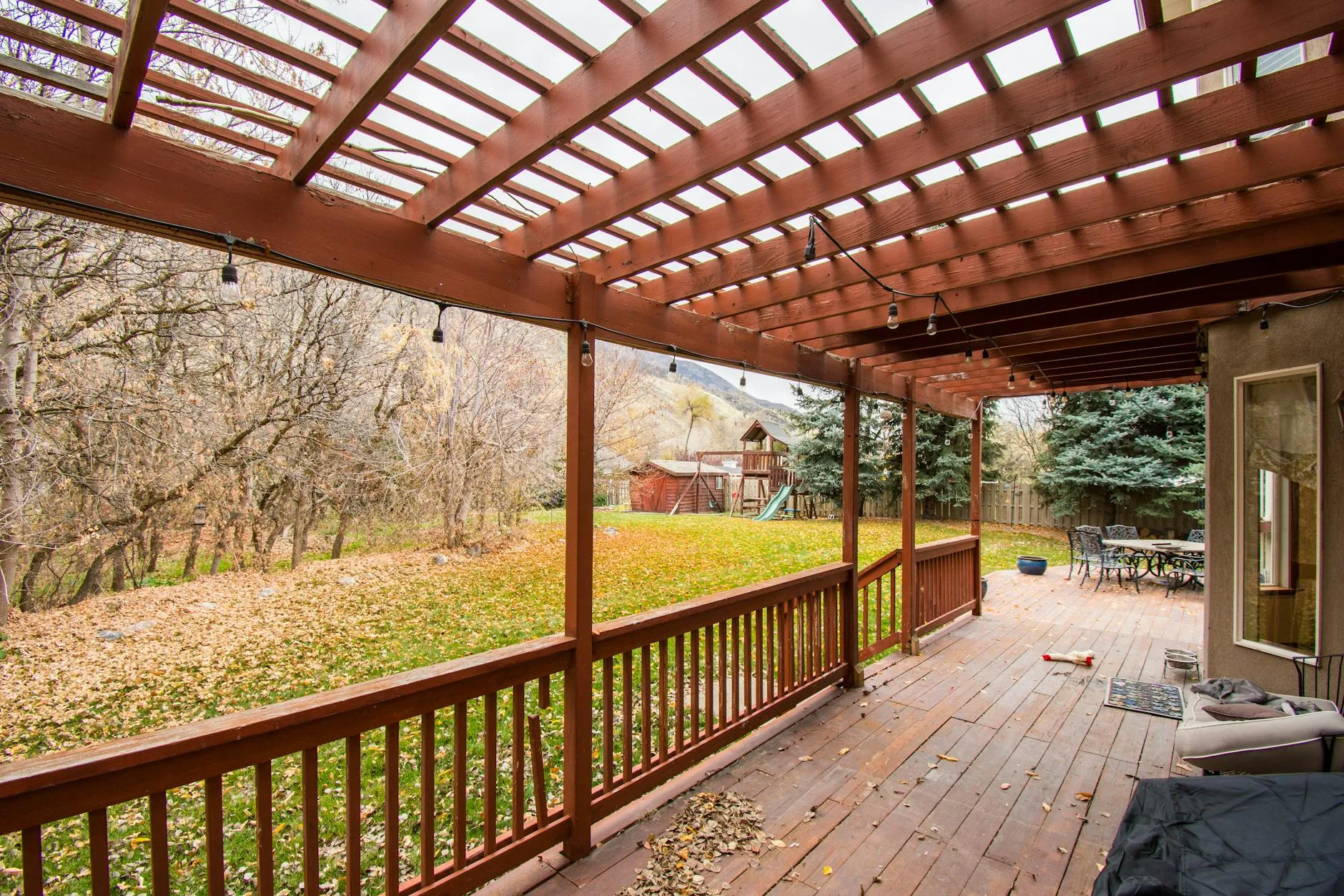 Wooden decking and patio area suitable for a hot tub installation