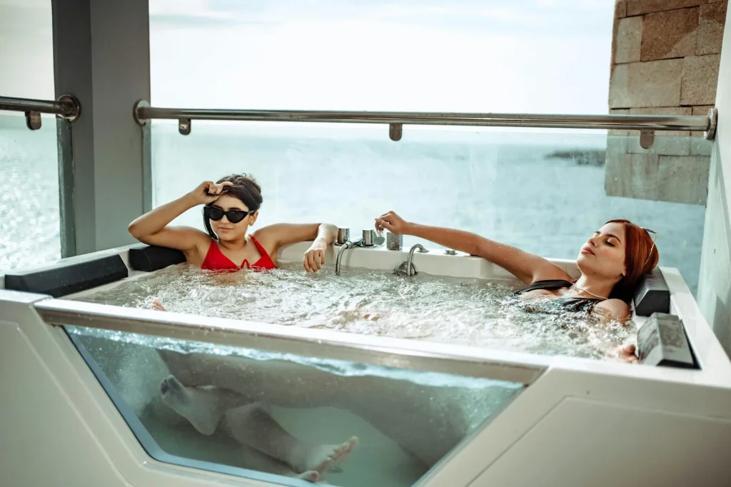 Outdoor spa with bubbling water and jets