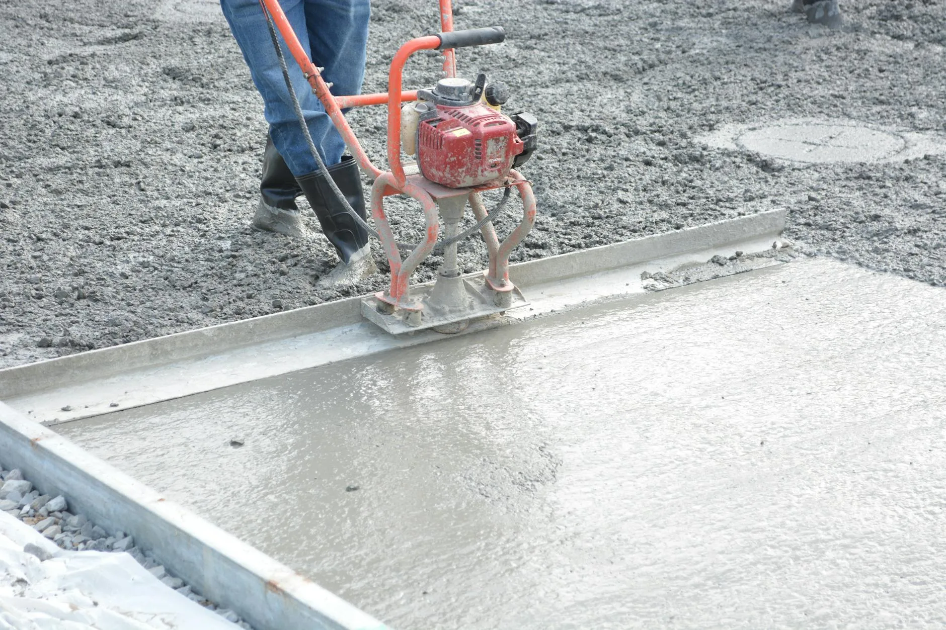Concrete patio base in a garden ready for installation