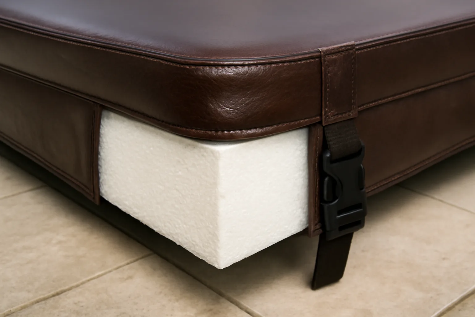 Hot tub cover foam core and vinyl seam detail