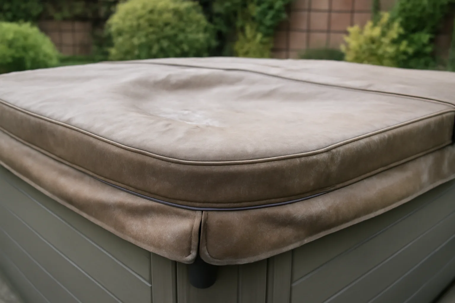 Weathered hot tub cover ready for replacement