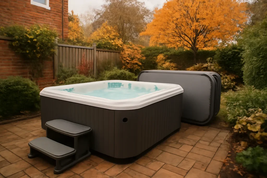 Garden hot tub with cover and steps for deal checks