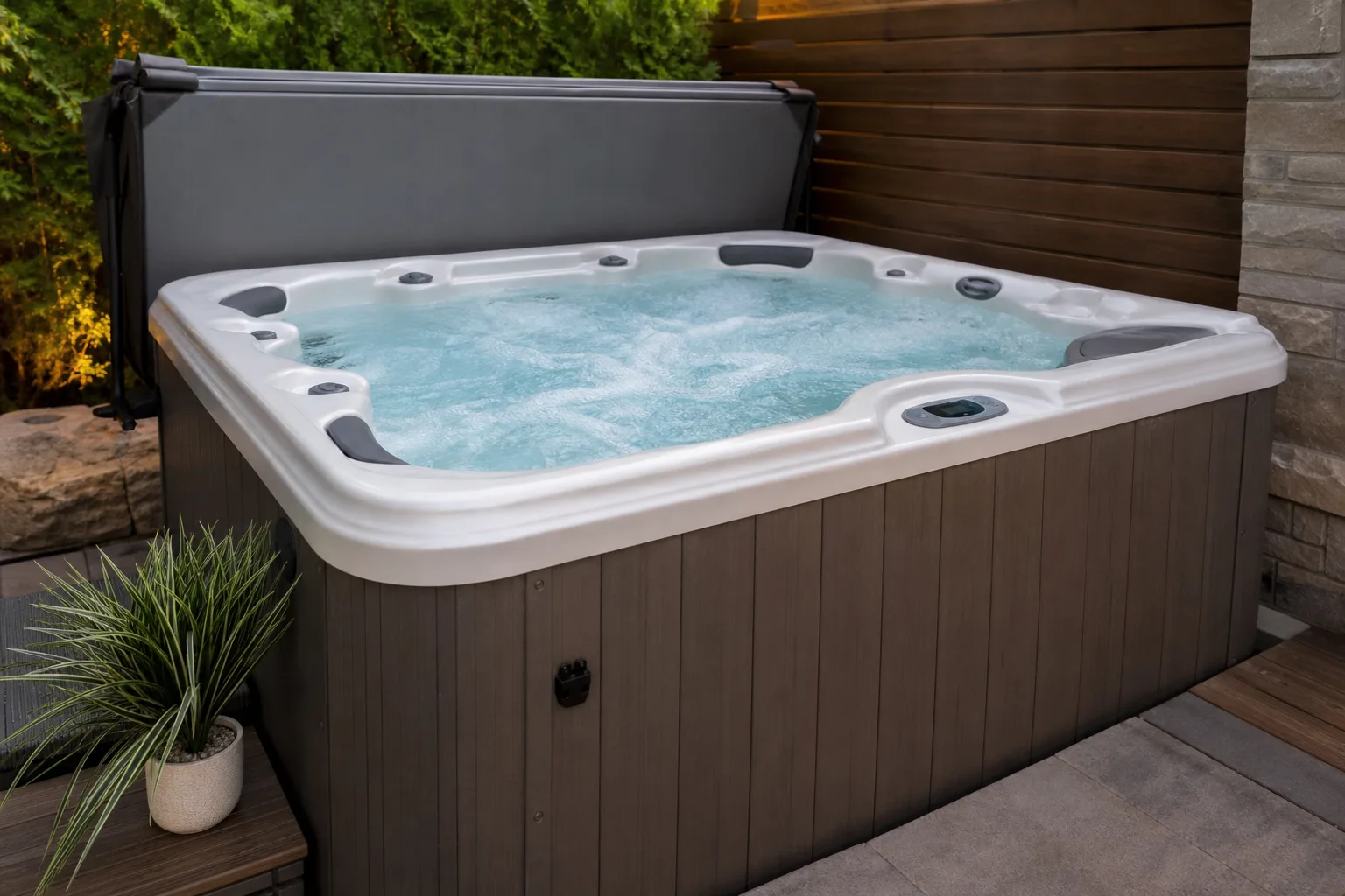 Hot tub jets and controls running during a used spa check